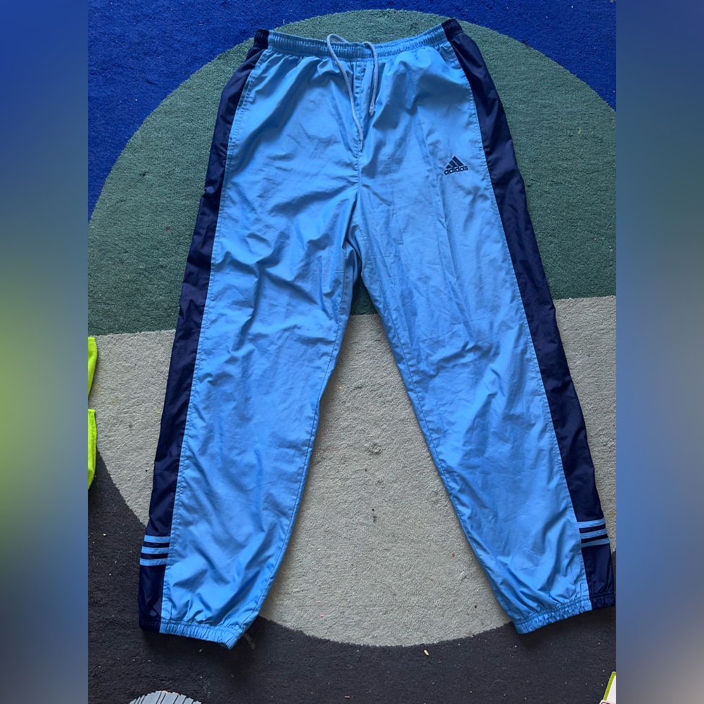 adidas Light Blue and Navy Athletic Track Pants